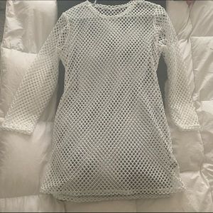 Plus white fishnet cover up